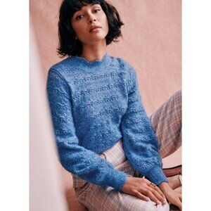 Like New Sezane Lya Mohair Merino Scallop Knit Sweater Blue XS
